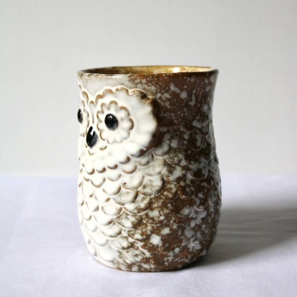 Gift Craft Owl Coffee Tea Mug White Brown Glaze Porcelain Pottery Bird - Picture 3 of 6